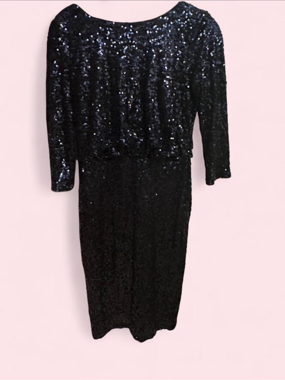 Badgley Mischka Black Sequin Long Sleeve Sheath Dress